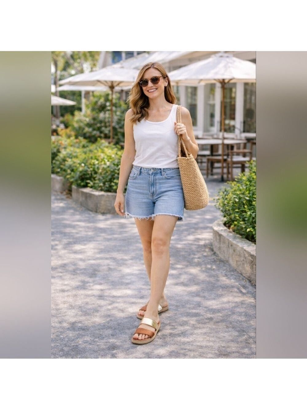 Sam & Libby Gold & Brown Two-Strap Slides | Women’s Size 8